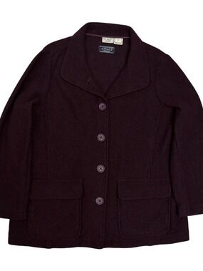 LL BEAN 100% WOOL Jacket Plum Button Italian BELLANDI Coat Womens XL Petite